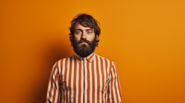 Young bearded man with a striped shirt