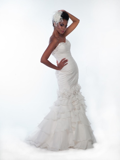 young beautiful African-American woman in a wedding dress