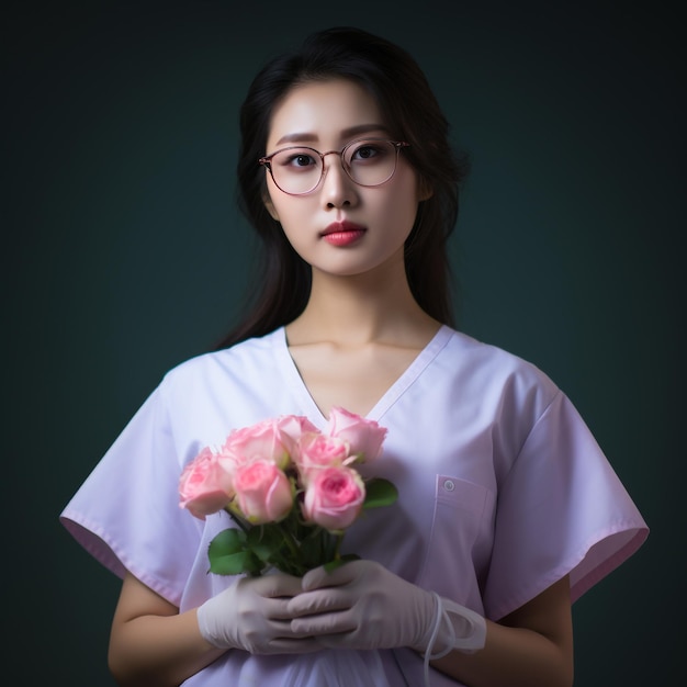 Young Beautiful Asian Nurse Pretty Attractive Looks Wearing A Nursing Uniform Generative Ai