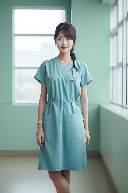 Young Beautiful Asian Nurse Pretty Attractive Looks Wearing A Nursing Uniform Generative Ai