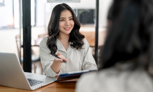 Young beautiful asian woman doing a job interview