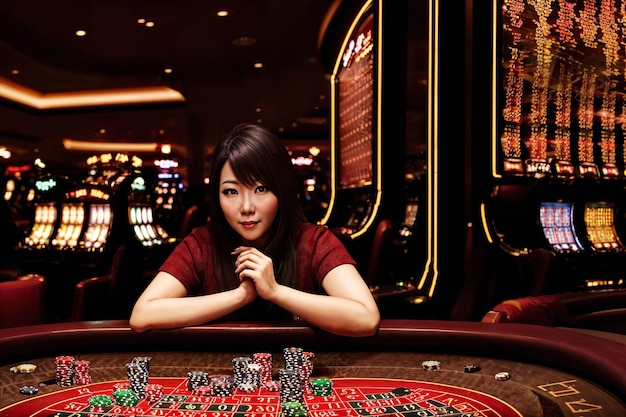 Young beautiful asian woman at luxury casino generative AI