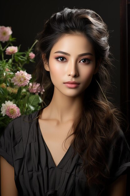 Young beautiful Asian woman with korean makeup style on face and perfectly clean skin and beautiful