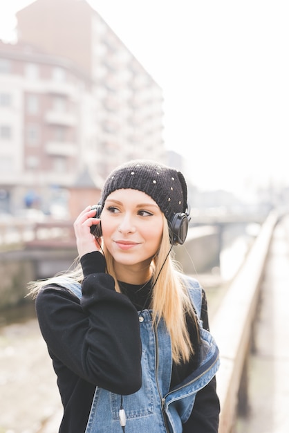 young beautiful blonde straight hair woman