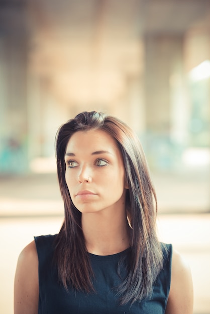 young beautiful brunette straight hair woman