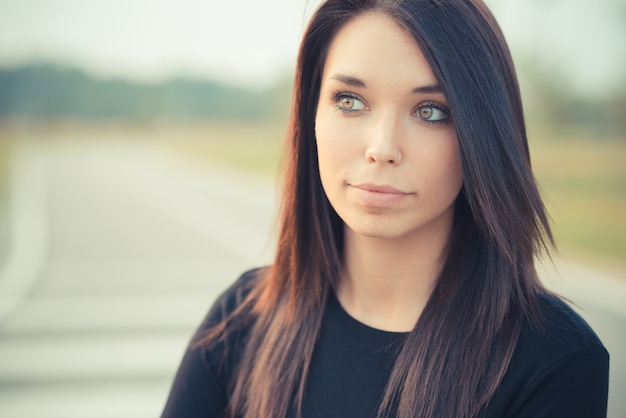 young beautiful brunette straight hair woman