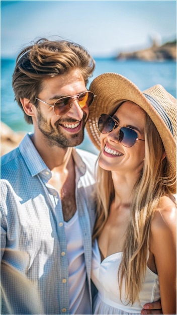 a young beautiful couple is enjoying a summer holiday