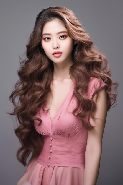 Young Beautiful Cute Asian Model Wearing a Pink Color Dress pretty Innocent Look Generative Ai