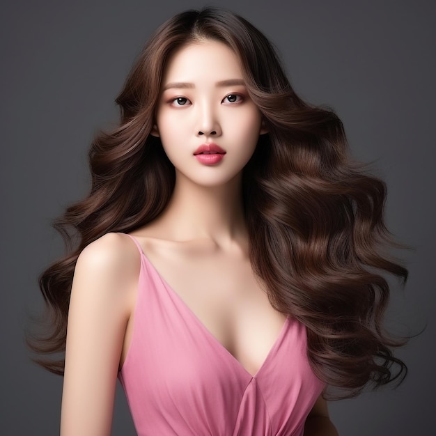 Young Beautiful Cute Asian Model Wearing a Pink Color Dress pretty Innocent Look Generative Ai