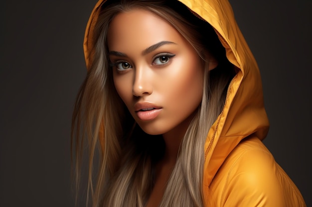 Young Beautiful Female in Hooded Coat