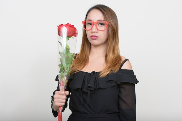 young beautiful Filipino woman on white