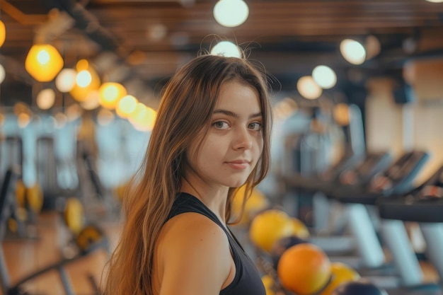 Photo young beautiful fitness girl exercising in gym