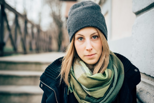 young beautiful hipster sporty blonde woman