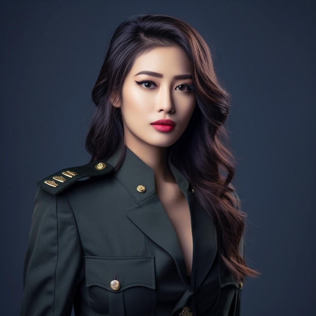 Young Beautiful Military Women Pretty Attractive Look Wearing a Military Uniform Generative Ai