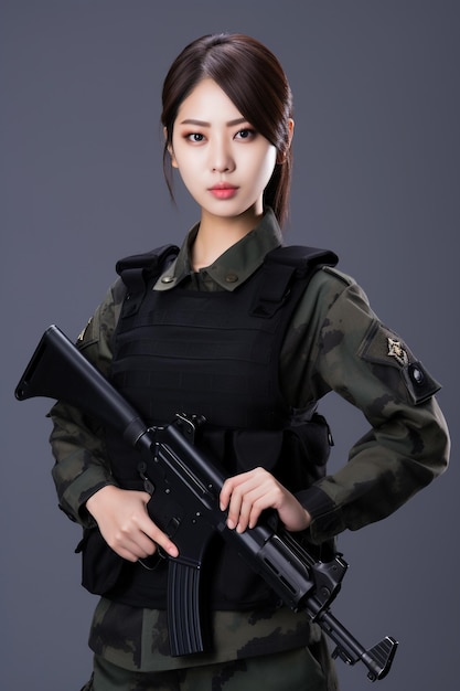 Young Beautiful Military Women Pretty Attractive Look Wearing a Military Uniform Generative Ai