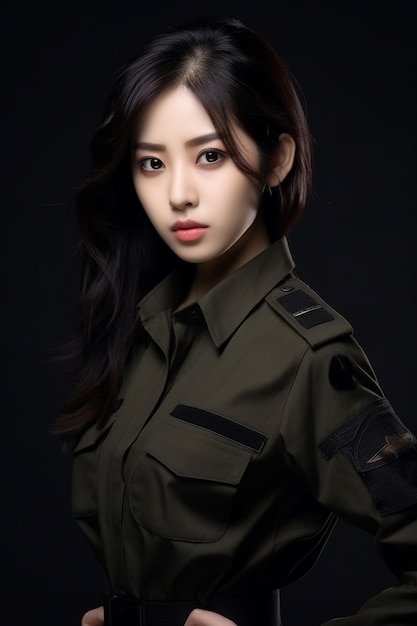 Young Beautiful Military Women Pretty Attractive Look Wearing a Military Uniform Generative Ai