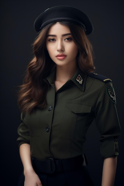 Young Beautiful Military Women Pretty Attractive Look Wearing a Military Uniform Generative Ai