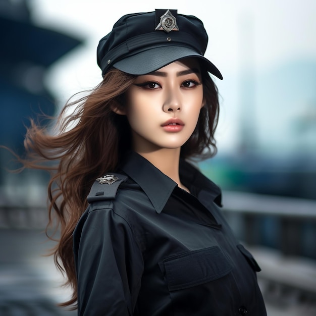 Young Beautiful Military Women Pretty Attractive Look Wearing a Military Uniform Generative Ai