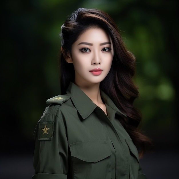 Young Beautiful Military Women Pretty Attractive Look Wearing a Military Uniform Generative Ai