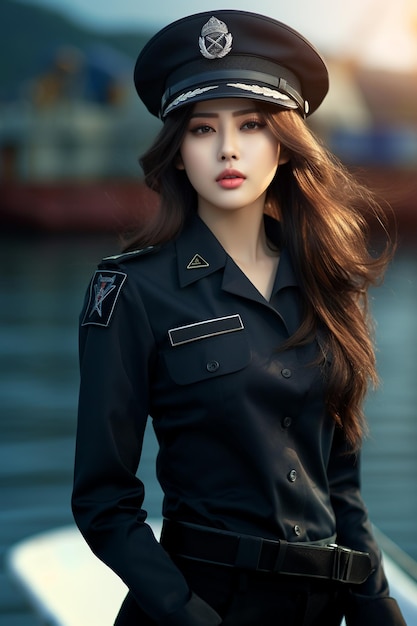 Young Beautiful Military Women Pretty Attractive Look Wearing a Military Uniform Generative Ai