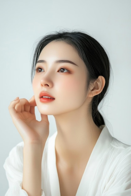 Young and beautiful model present skin care and beauty cosmetic product