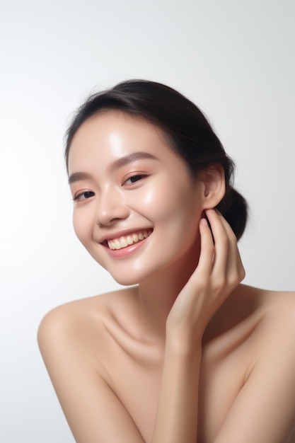 Young and beautiful model present skin care and beauty cosmetic product