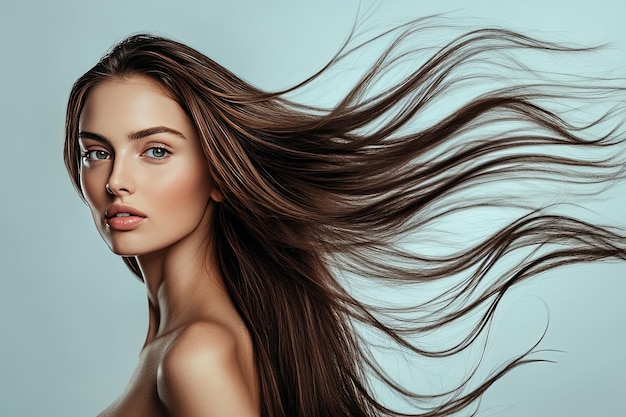 Photo young beautiful model with long wavy well groomed hair