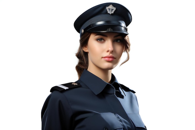 Young beautiful police woman in uniform Isolated over white background