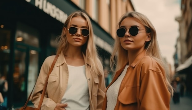 Young beautiful smiling girls after successful shopping