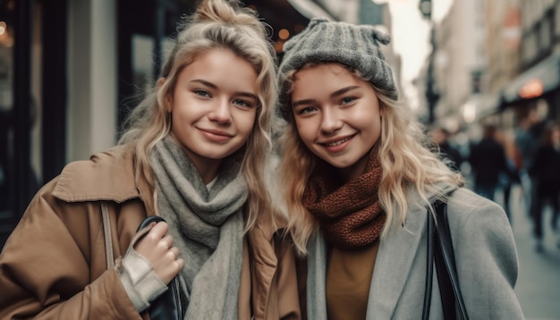 Young beautiful smiling girls after successful shopping