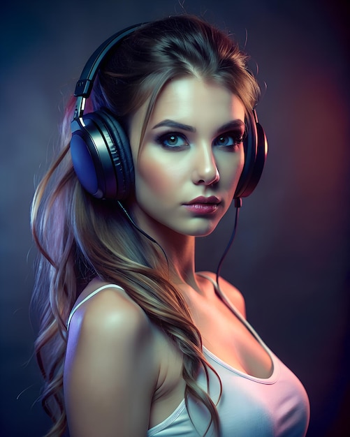 Young beautiful woman DJ with headphone