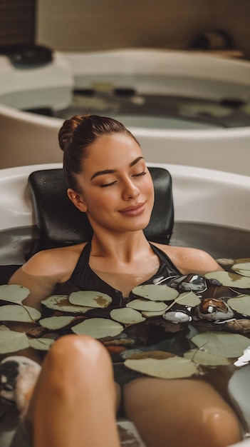 Photo young beautiful woman enjoying in hydrotherapy at health spa