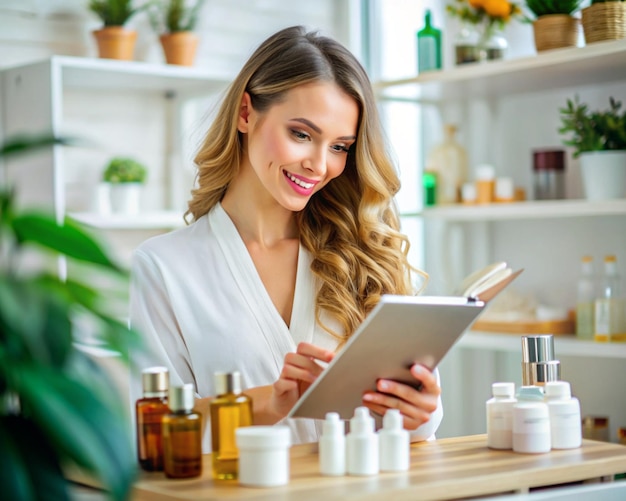 A young beautiful woman is consulting on skincare routines and providing product recommendations