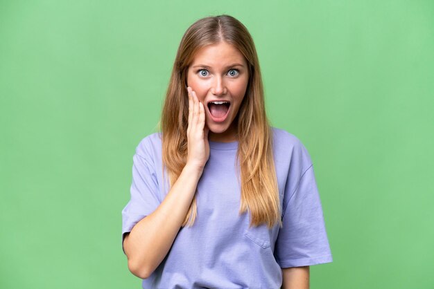 Young beautiful woman over isolated background with surprise and shocked facial expression