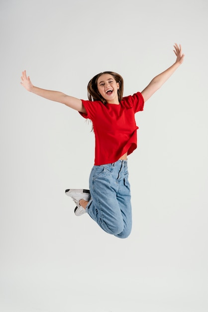 Young beautiful woman  jumping