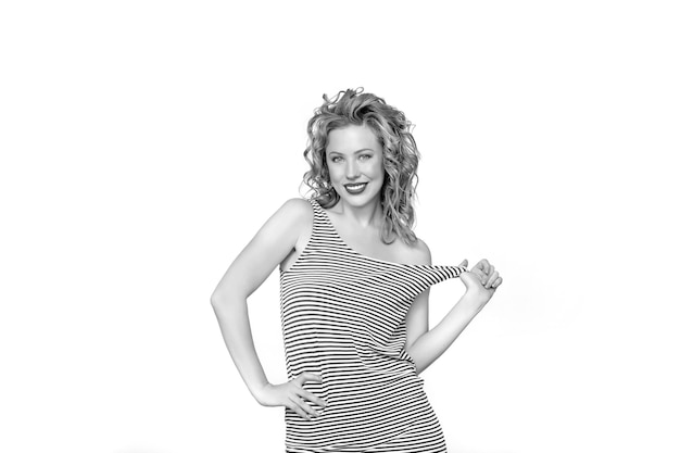 Young beautiful woman model fashionable and stylish on a white background in the Studio