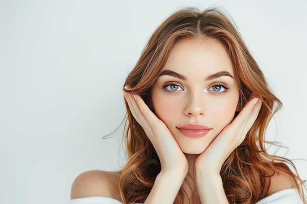 Photo young beautiful woman on white background