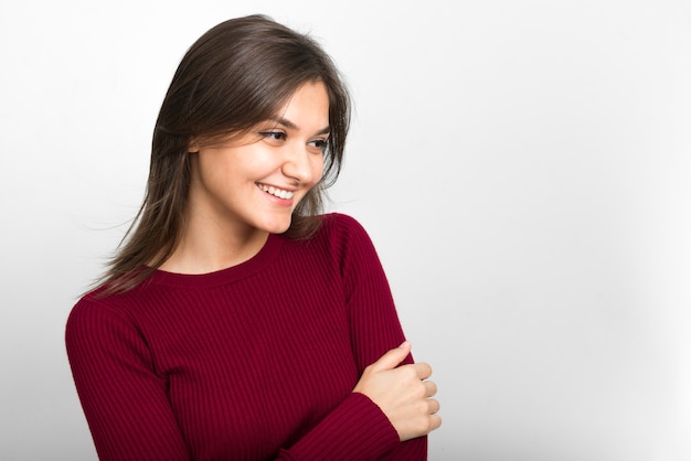 young beautiful woman on white