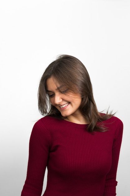 young beautiful woman on white