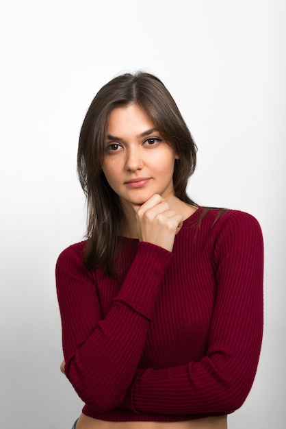 young beautiful woman on white