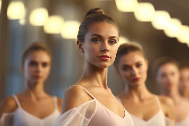 Young beauty ballerinas rehearsing in the ballet class