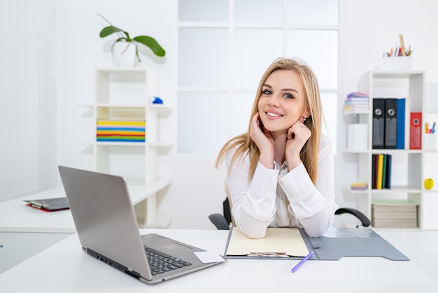 Young beauty business portrait beautiful woman working in office business people  happy businesswoma...