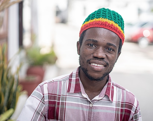 Young black man on city street