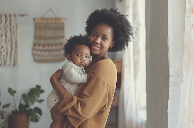 Photo young black mom with baby toddler motherhood concept panorama