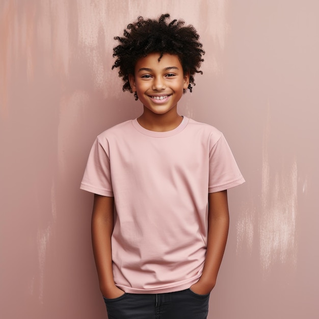 Young black teenager wearing empty blank tshirt for mockup