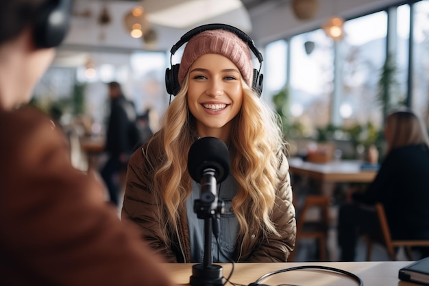 young blogger recording in an interior