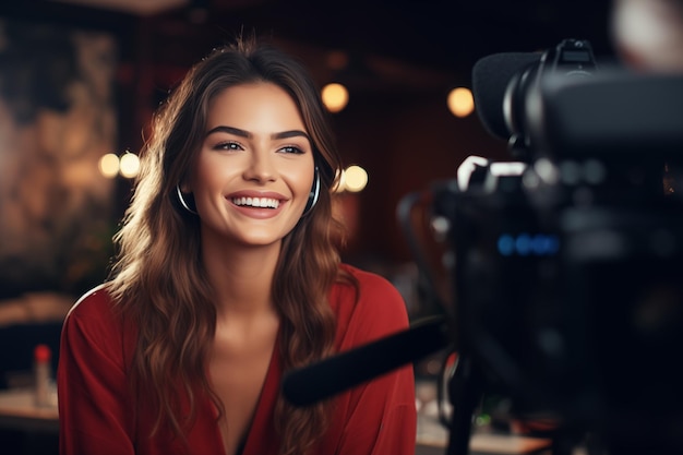 young blogger recording in an interior