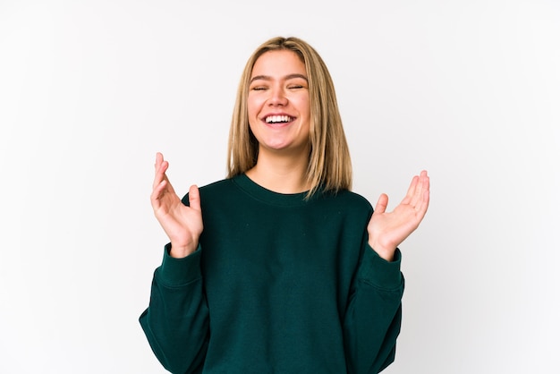 Young blonde caucasian woman joyful laughing a lot