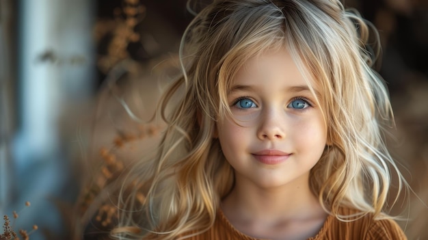 Young Blonde Girl With Blue Eyes Smiling Outside