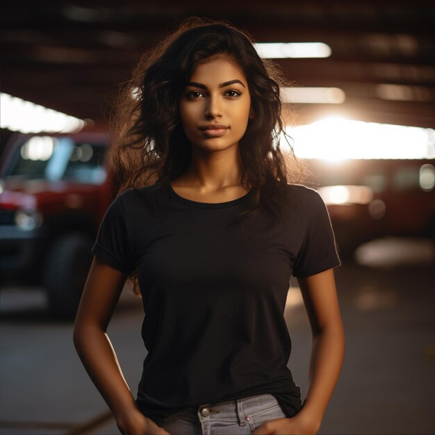 young blonde girl with long hair is an auto mechanic in the garage with a lot of tools